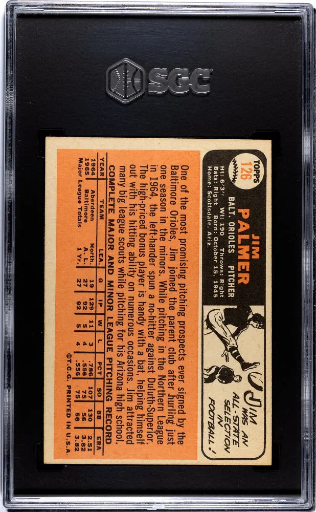 1966 Topps Baseball Jim Palmer RC Rookie #126 SGC 6.5 HOF 