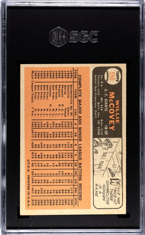 1966 Topps Baseball Willie Mccovey #550 SGC 6 SF Giants 