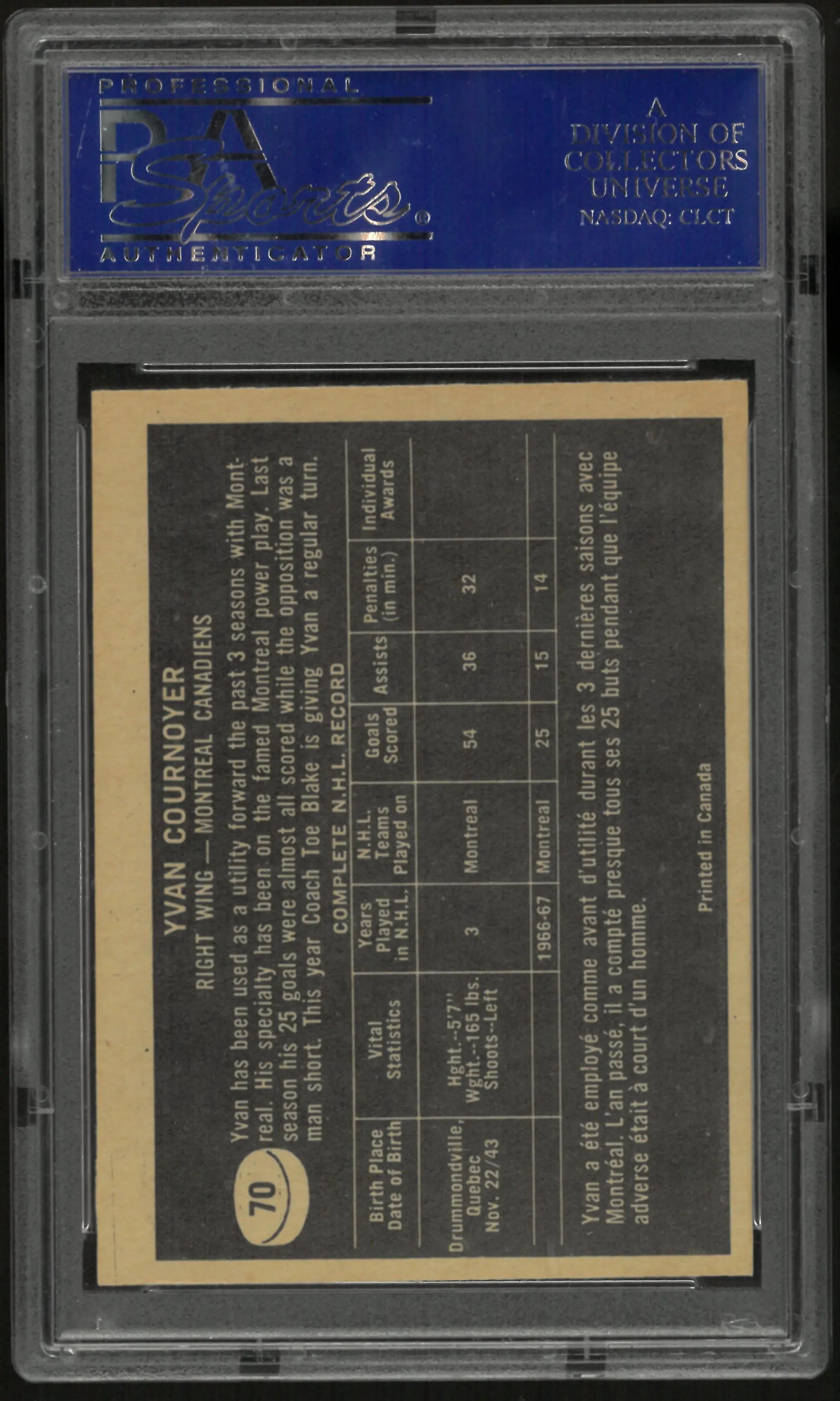 1967 Topps Yvan Cournoyer PSA 7 