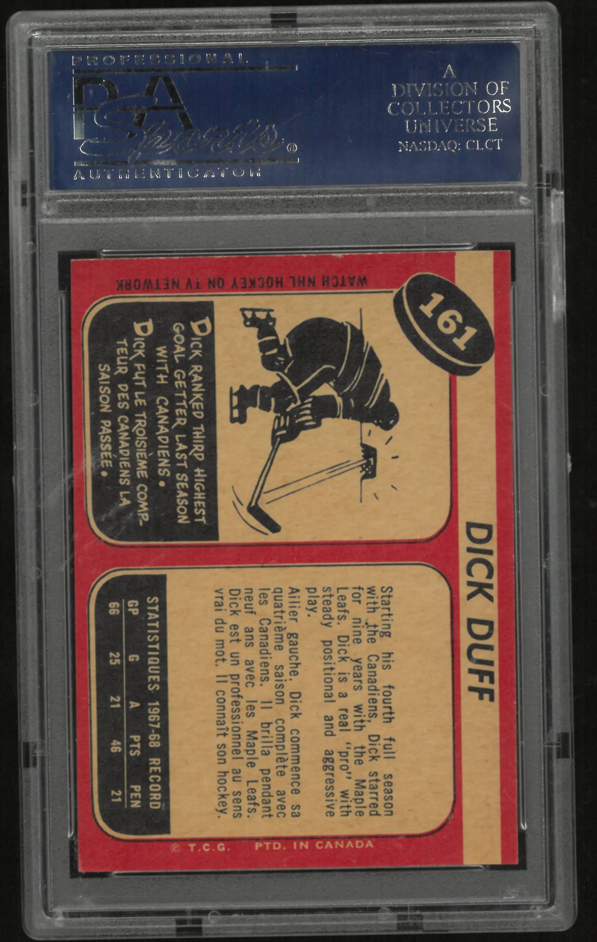 1968 O-Pee-Chee Dick Duff PSA 8 