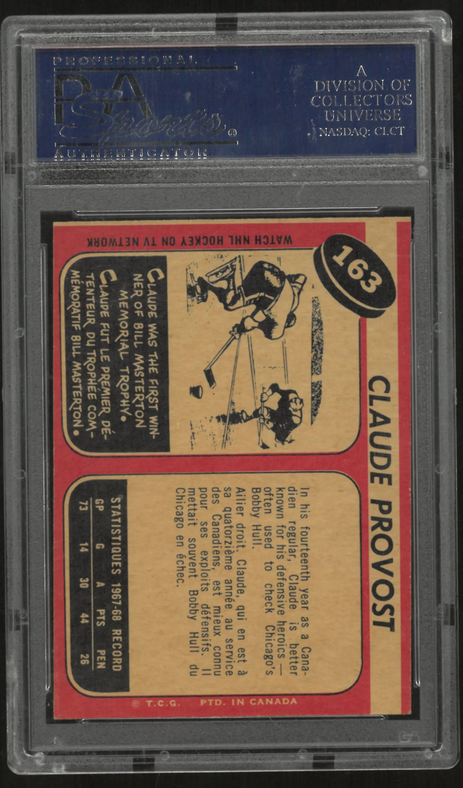 1968 O-Pee-Chee Hockey Claude Provost  PSA 8 