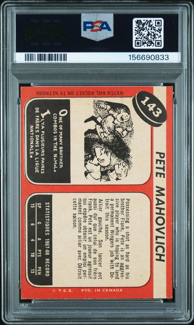 1968 O-Pee-Chee OPC Hockey Pete Mahovlich PSA 3 