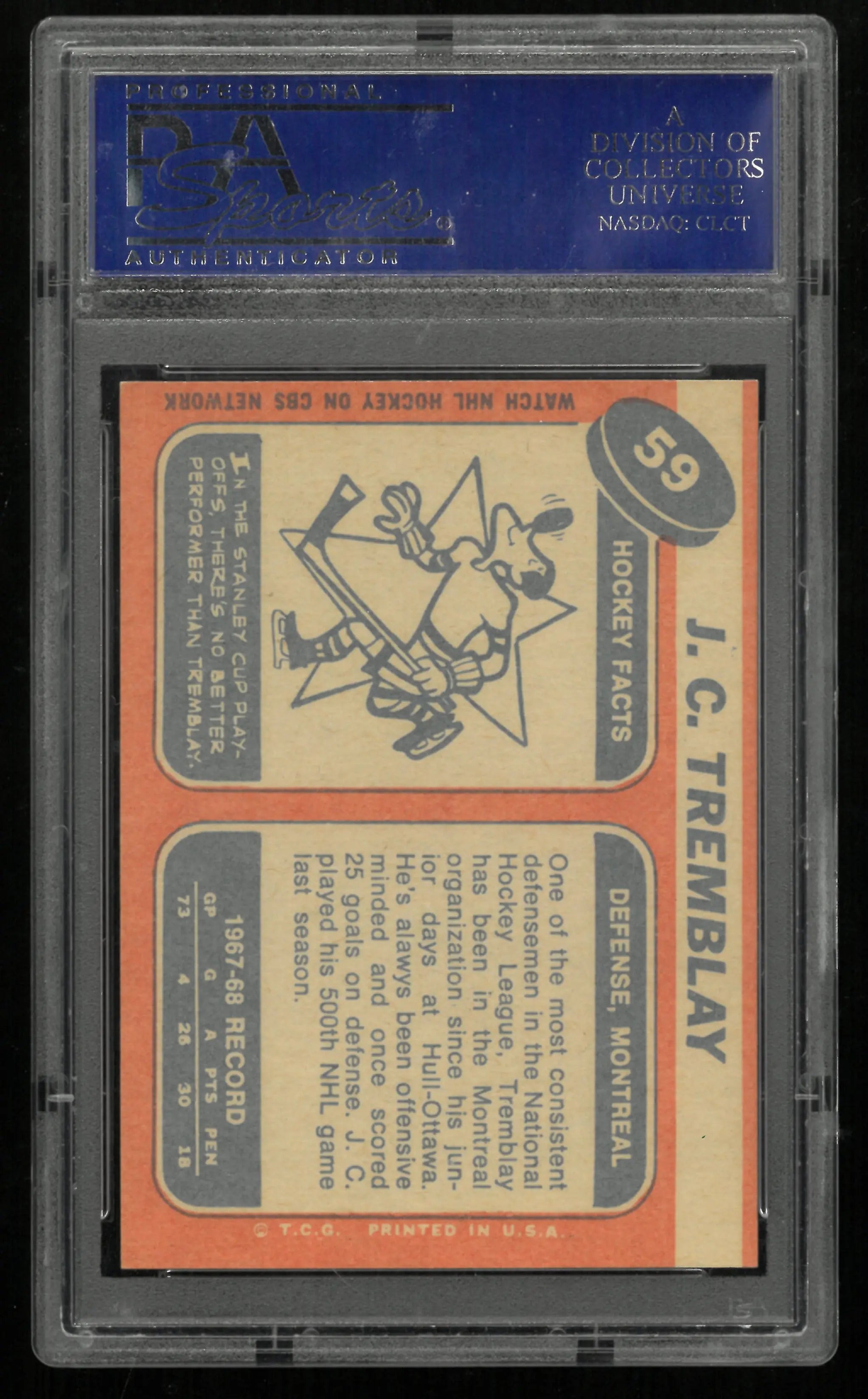 1968 Topps J. C. Tremblay PSA 8 