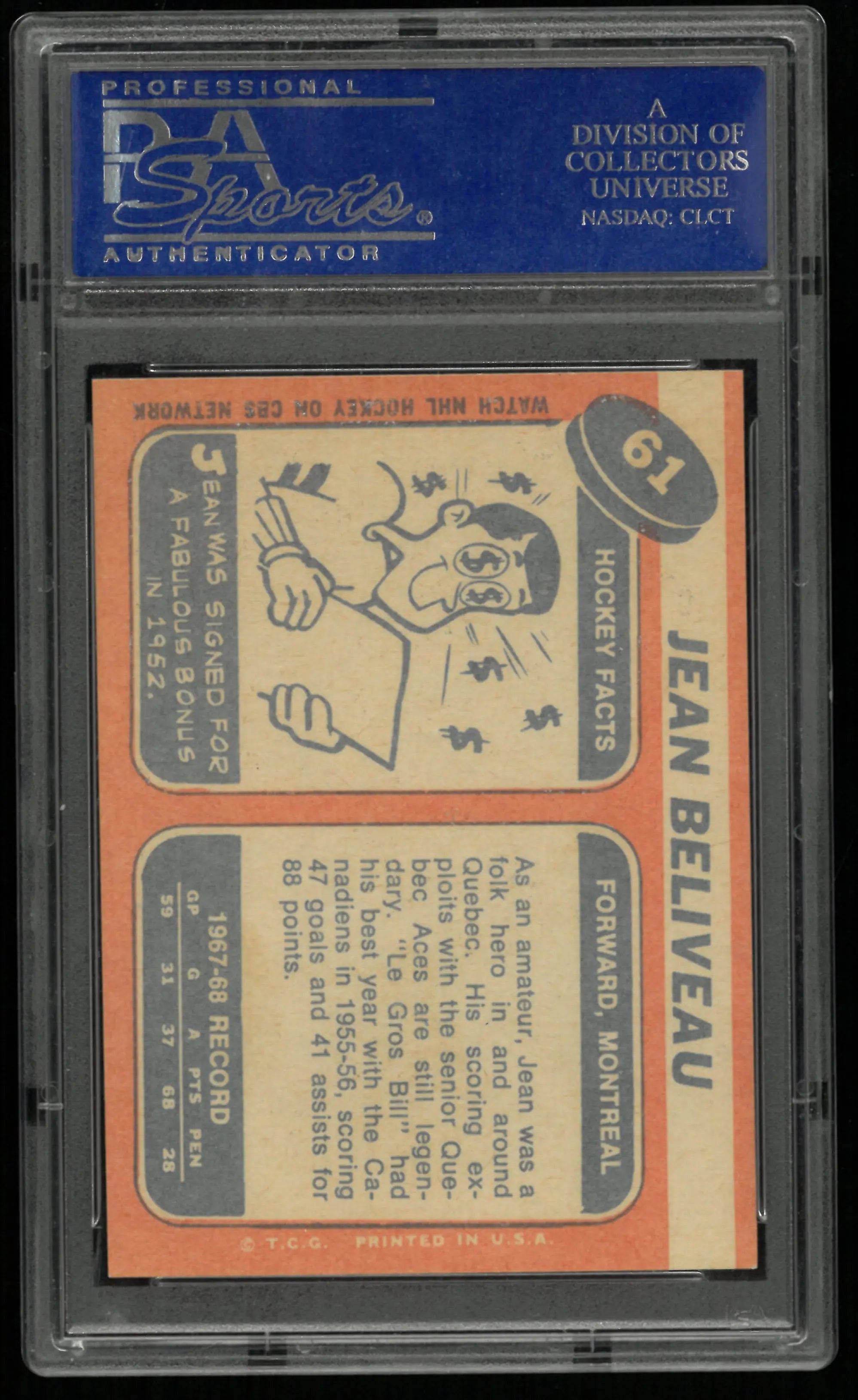 1968 Topps Jean Beliveau PSA 7 