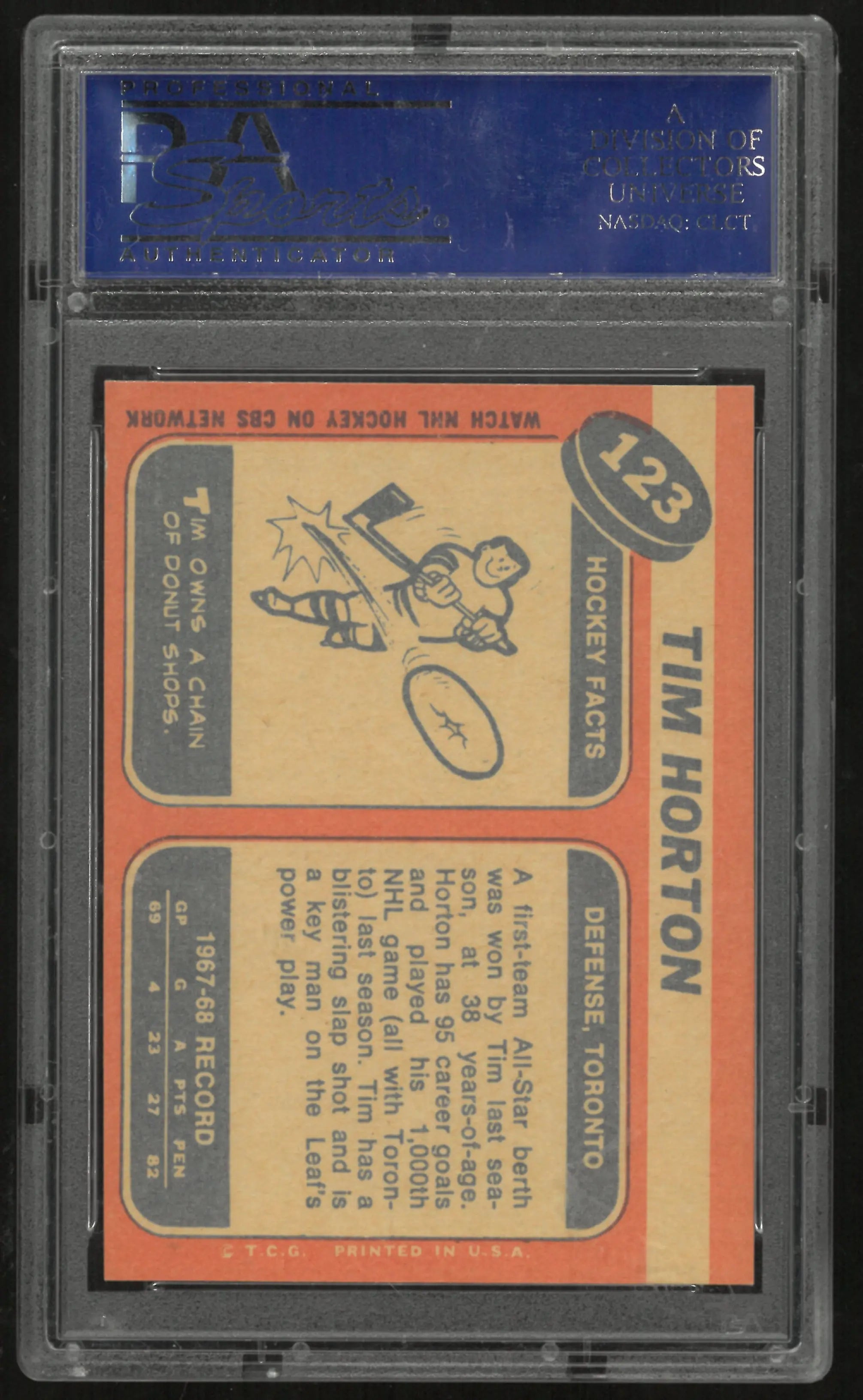 1968 Topps Tim Horton PSA 8 