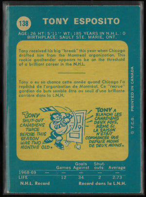 1969 O-Pee-Chee OPC Hockey Rookie Tony Esposito RC 