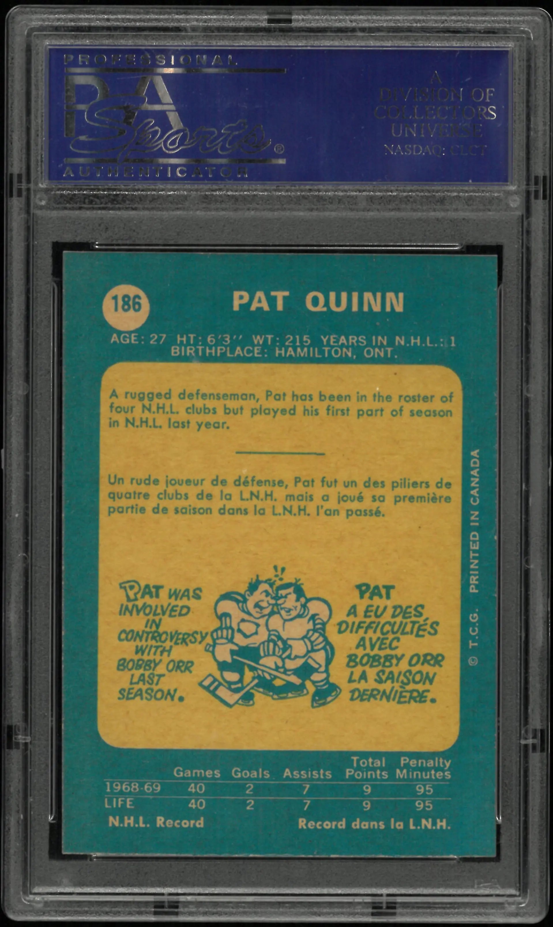 1969 O-Pee-Chee Pat Quinn PSA 8 