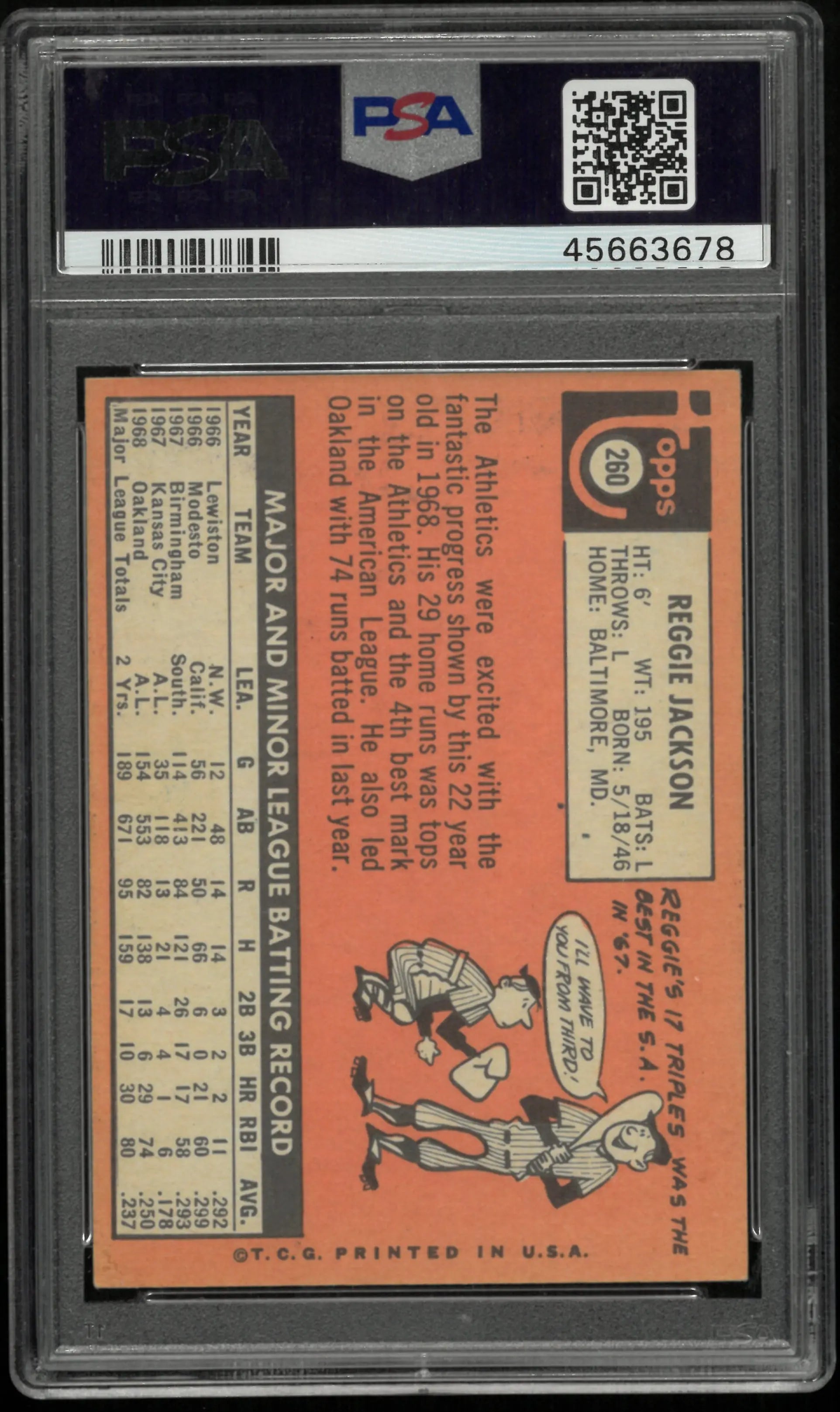 1969 Topps Baseball Reggie Jackson RC Rookie #260 PSA 6 CENTERED! Athletics 