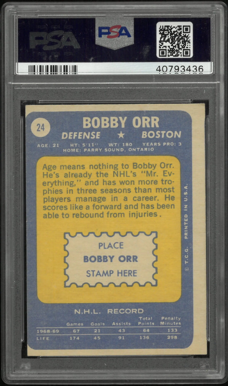 1969 Topps Hockey Bobby Orr #24 MC PSA 6 