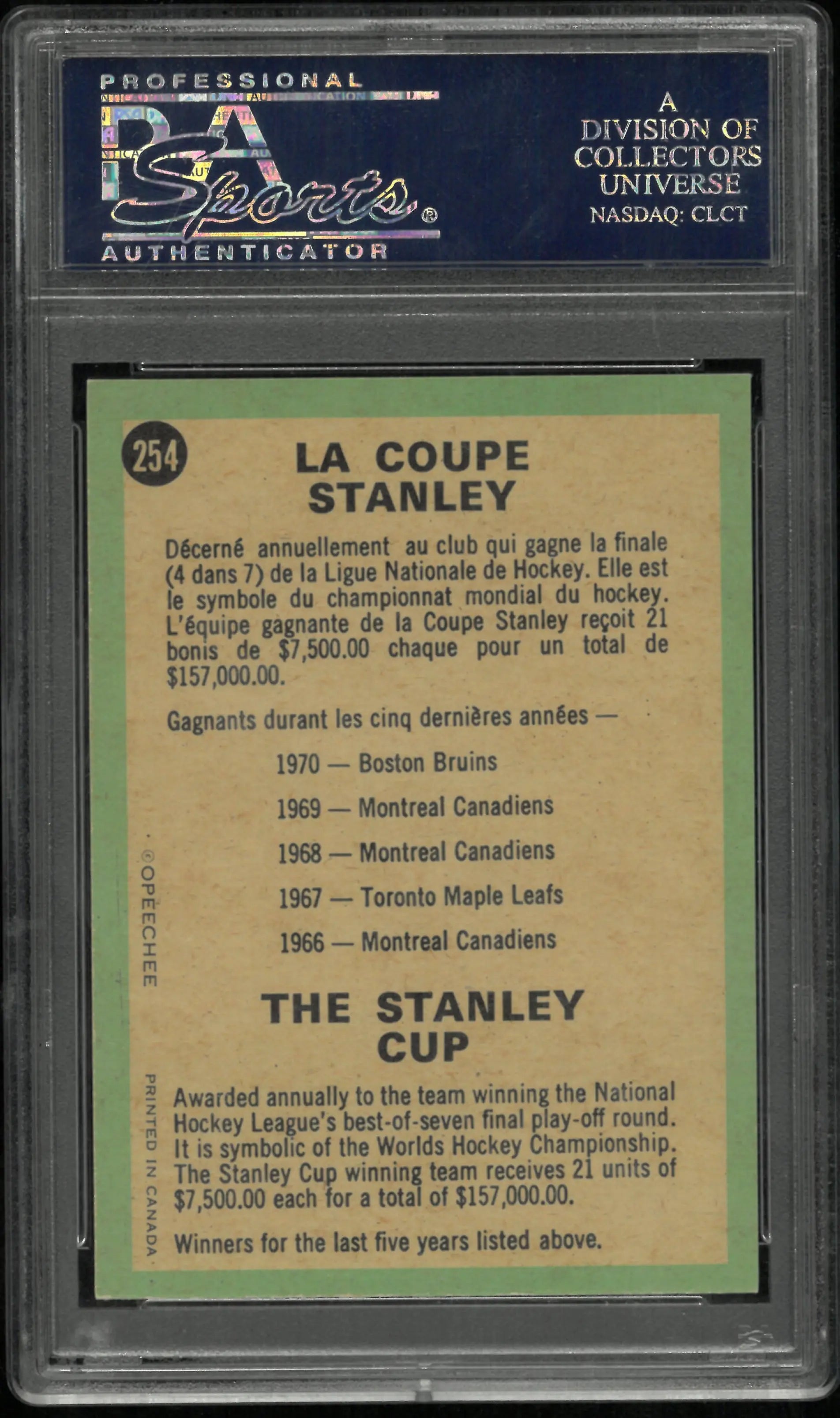 1970-71 O-Pee-Chee Hockey The Stanley Cup #254 PSA 9 