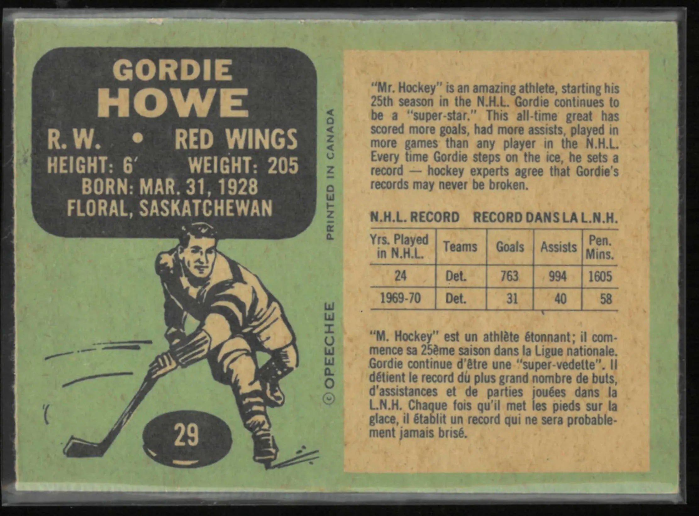 1970-71 O-Pee-Chee OPC Hockey Gordie Howe 