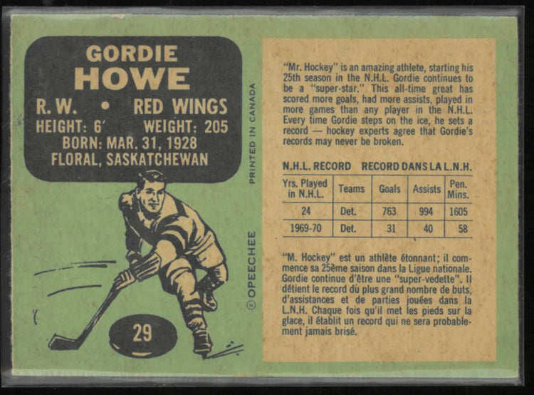 1970-71 O-Pee-Chee OPC Hockey Gordie Howe 