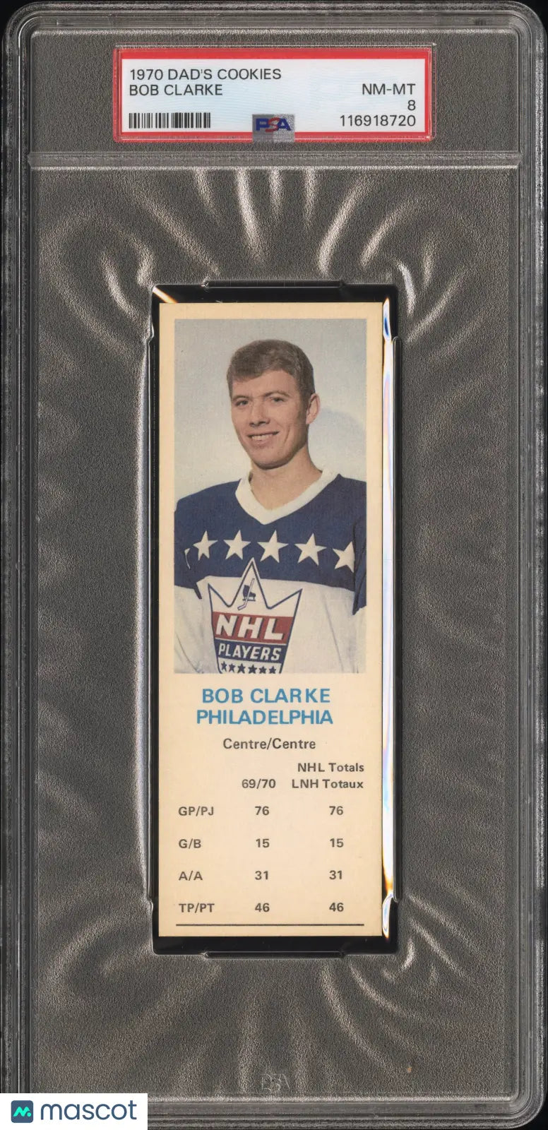 1970 Dad's Cookies NHL Hockey Bob Clarke RC Rookie PSA 8 Tallboy 