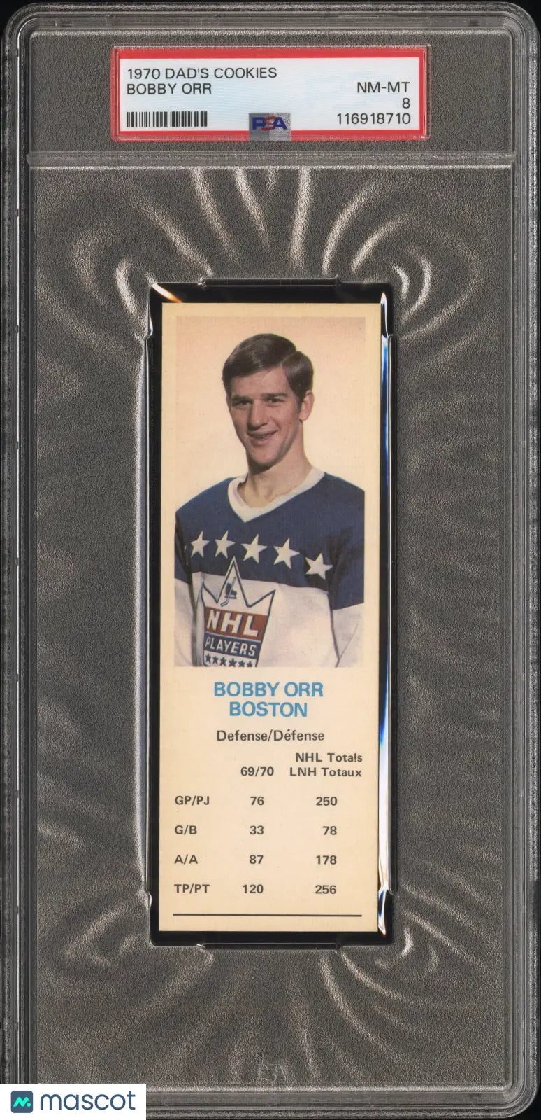 1970 Dad's Cookies NHL Hockey Bobby Orr PSA 8 Tallboy 
