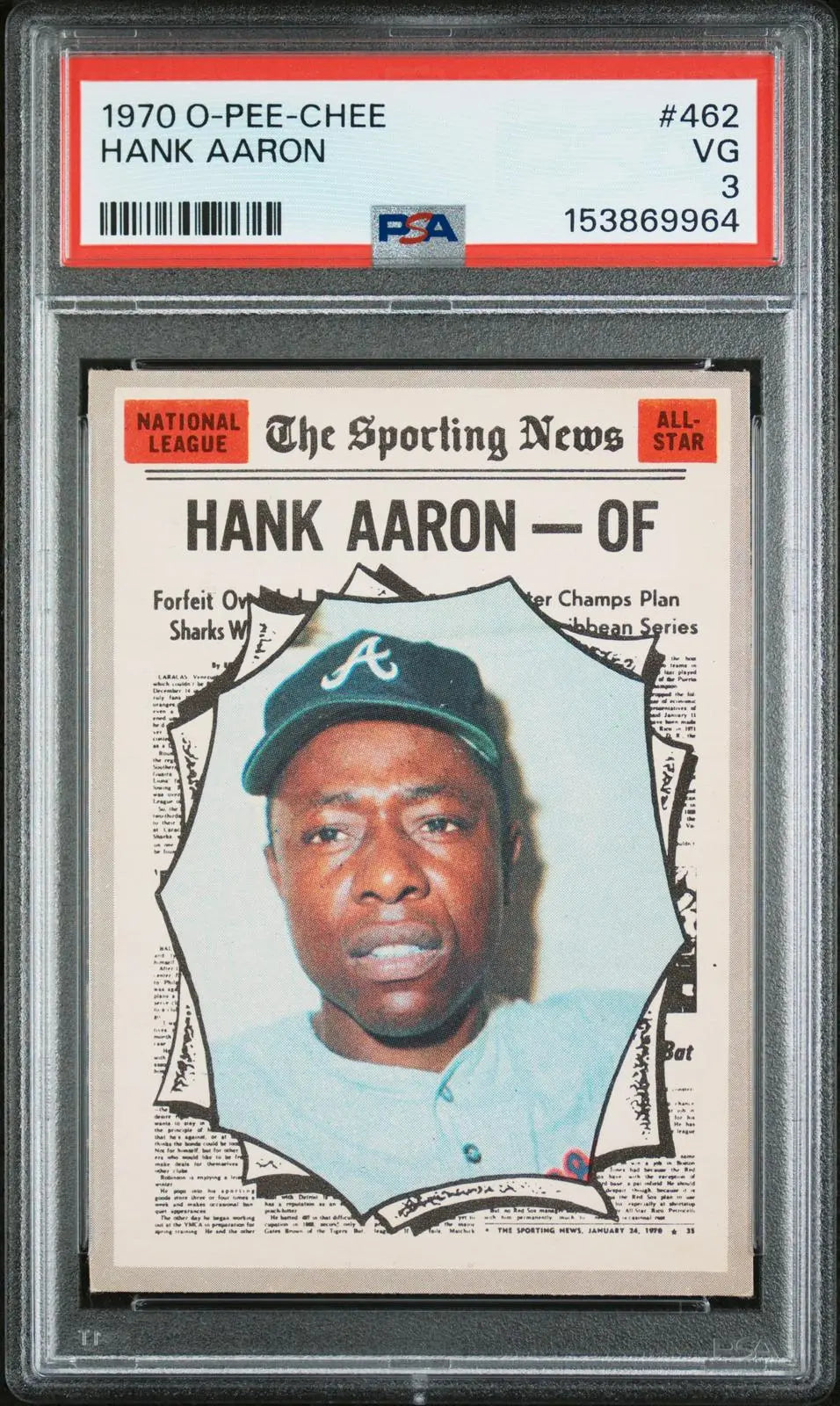 1970 O-Pee-Chee OPC Baseball Hank Aaron PSA 3 