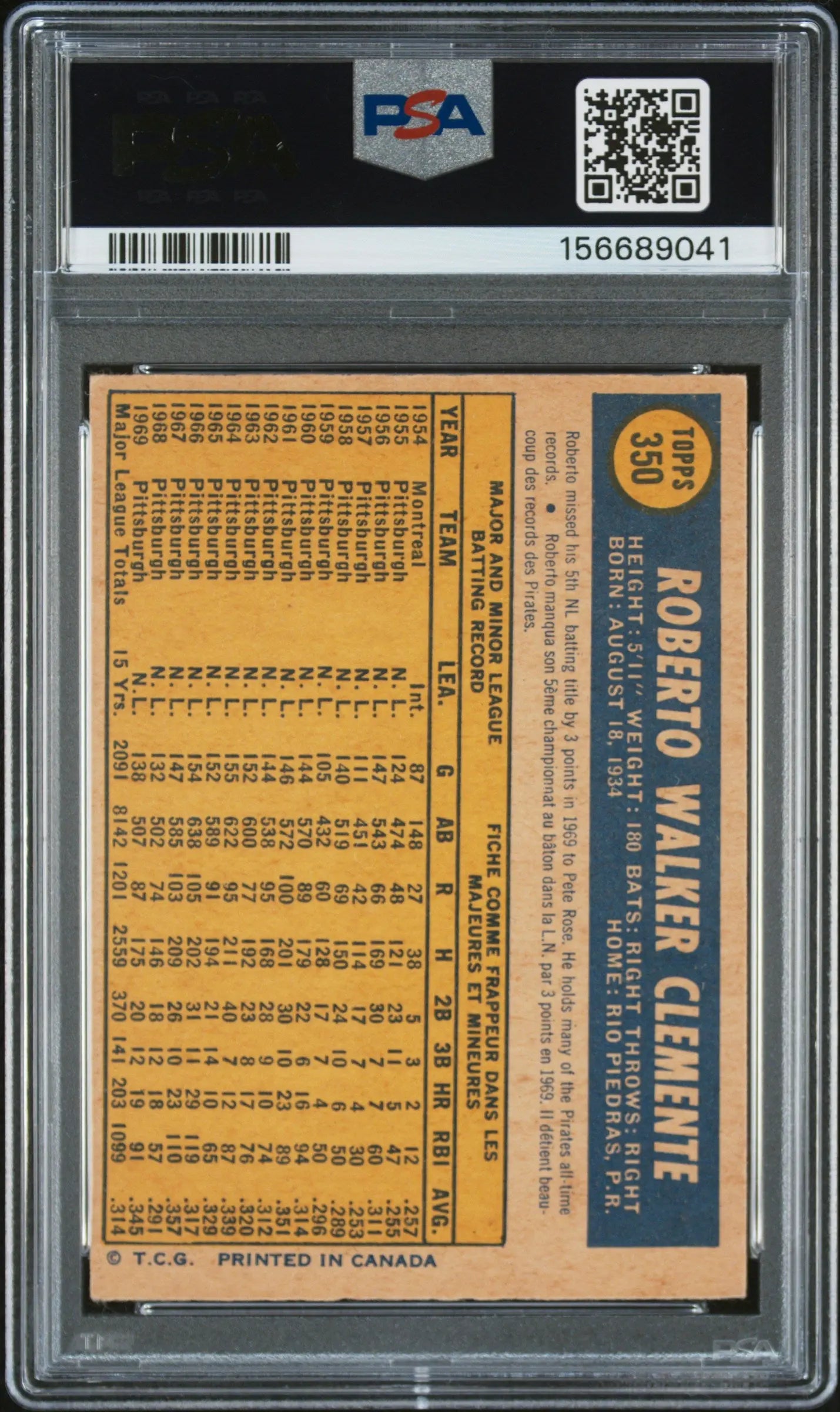 1970 O-Pee-Chee OPC Baseball Roberto Clemente  PSA 4.5 