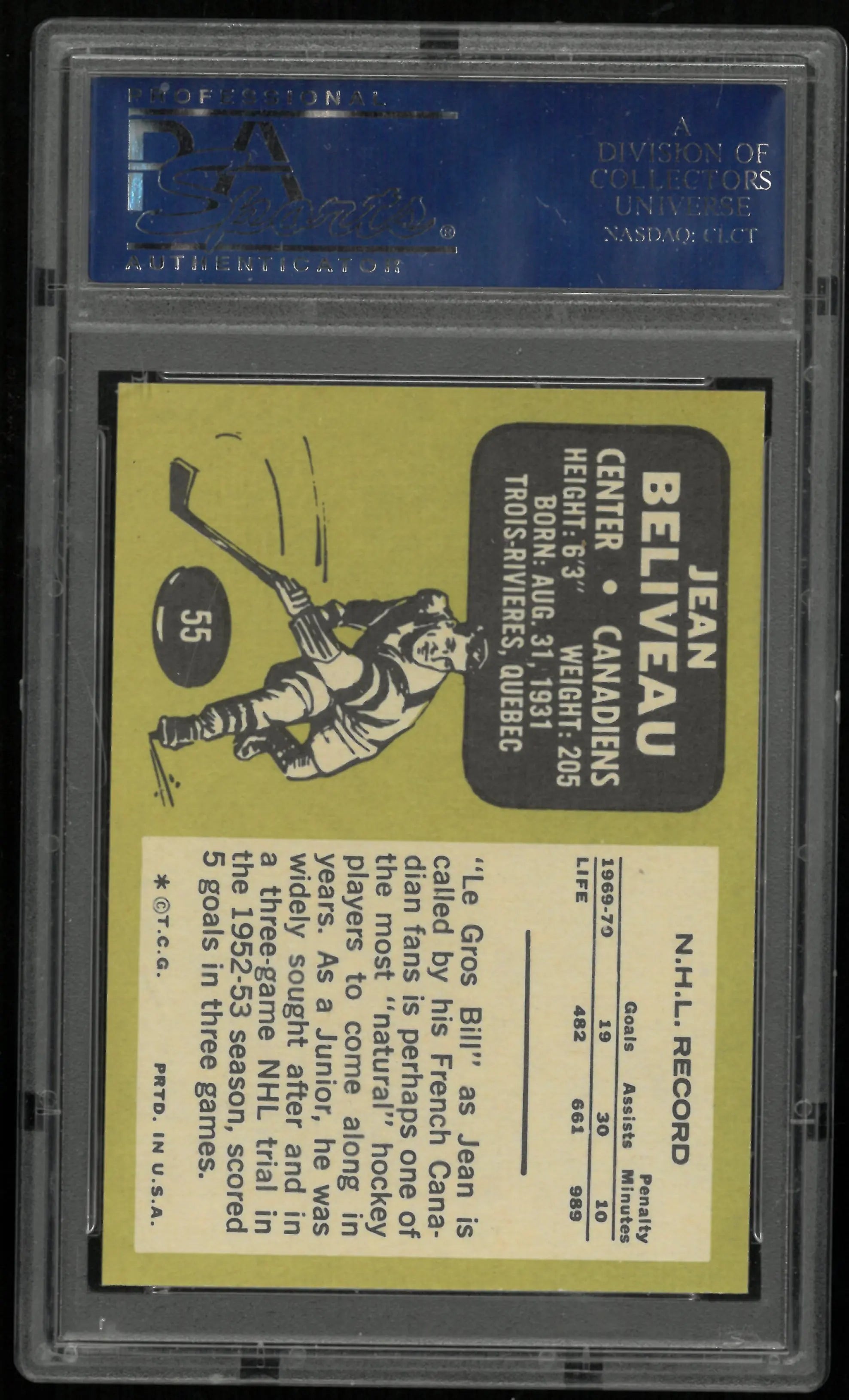 1970 Topps Jean Beliveau  PSA 8 