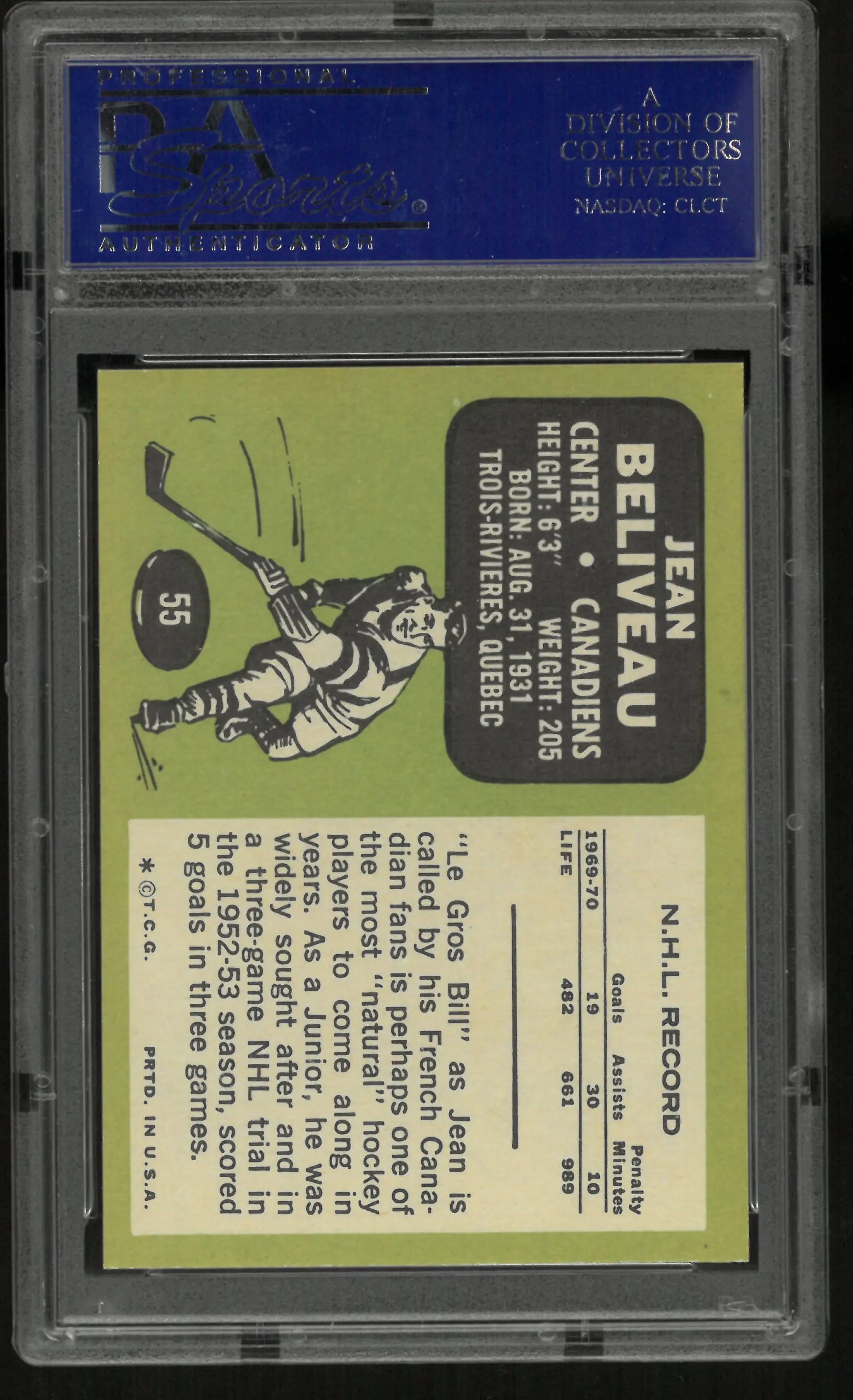 1970 Topps Jean Beliveau PSA 8 