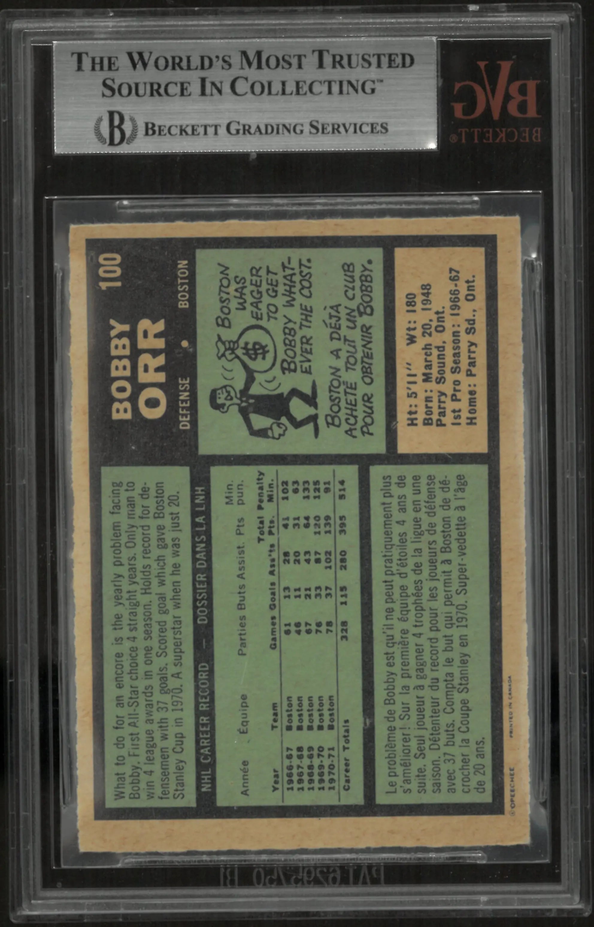 1971 O-Pee-Chee Bobby Orr #100 BVG 5.5 