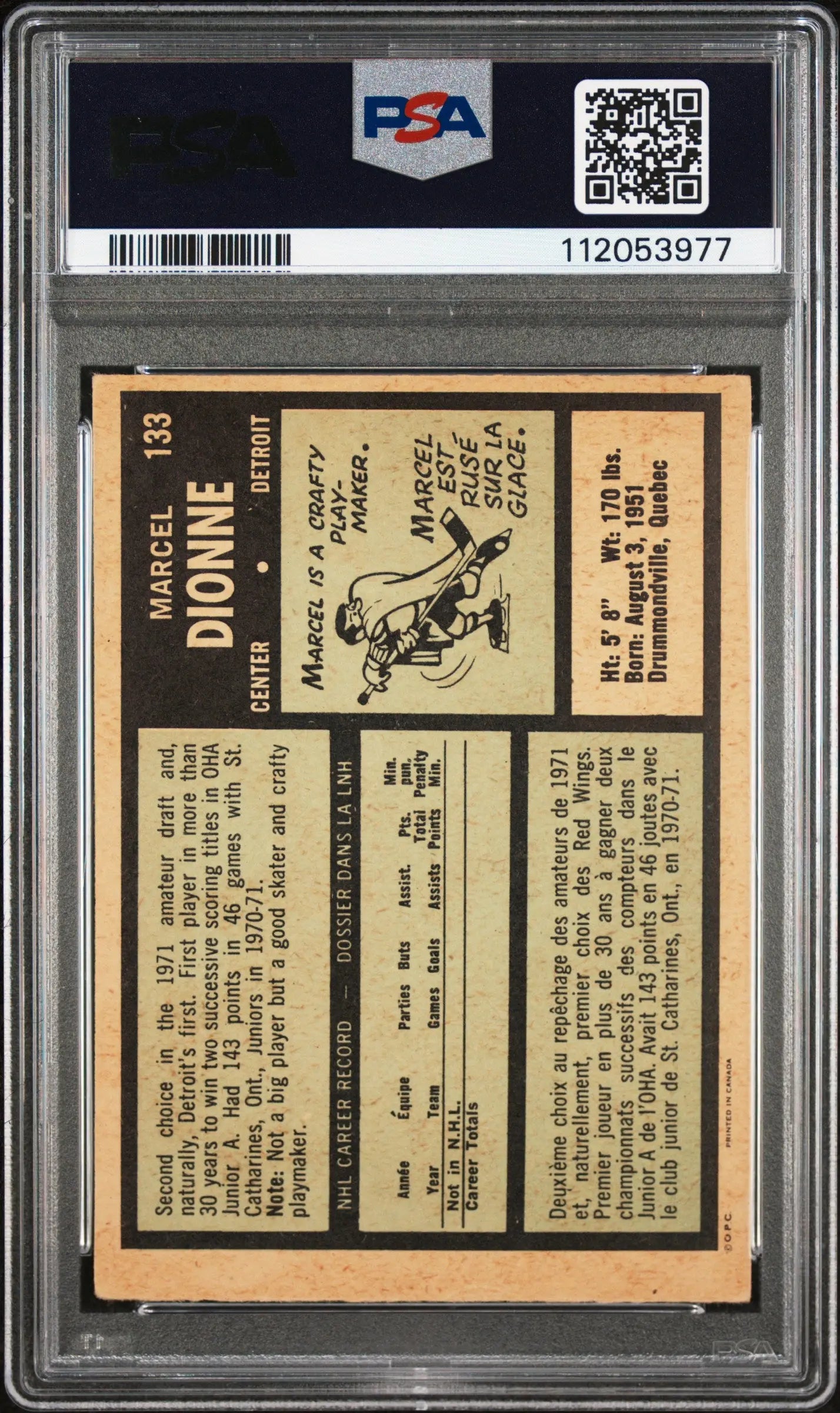 1971 O-Pee-Chee Hockey Marcel Dionne #133 PSA 2.5 