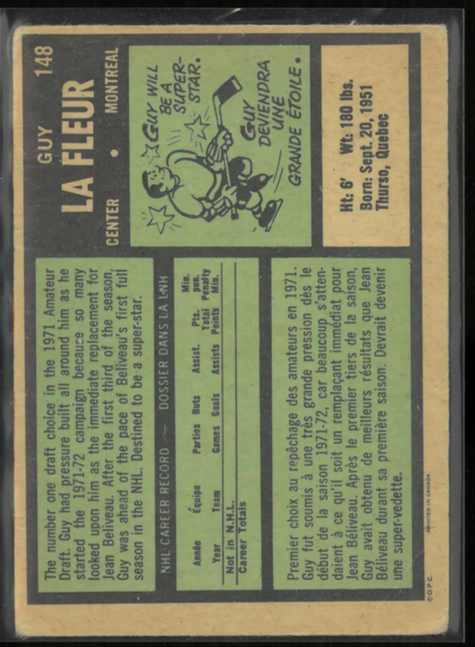 1971 O-Pee-Chee OPC Hockey Guy La Fleur 