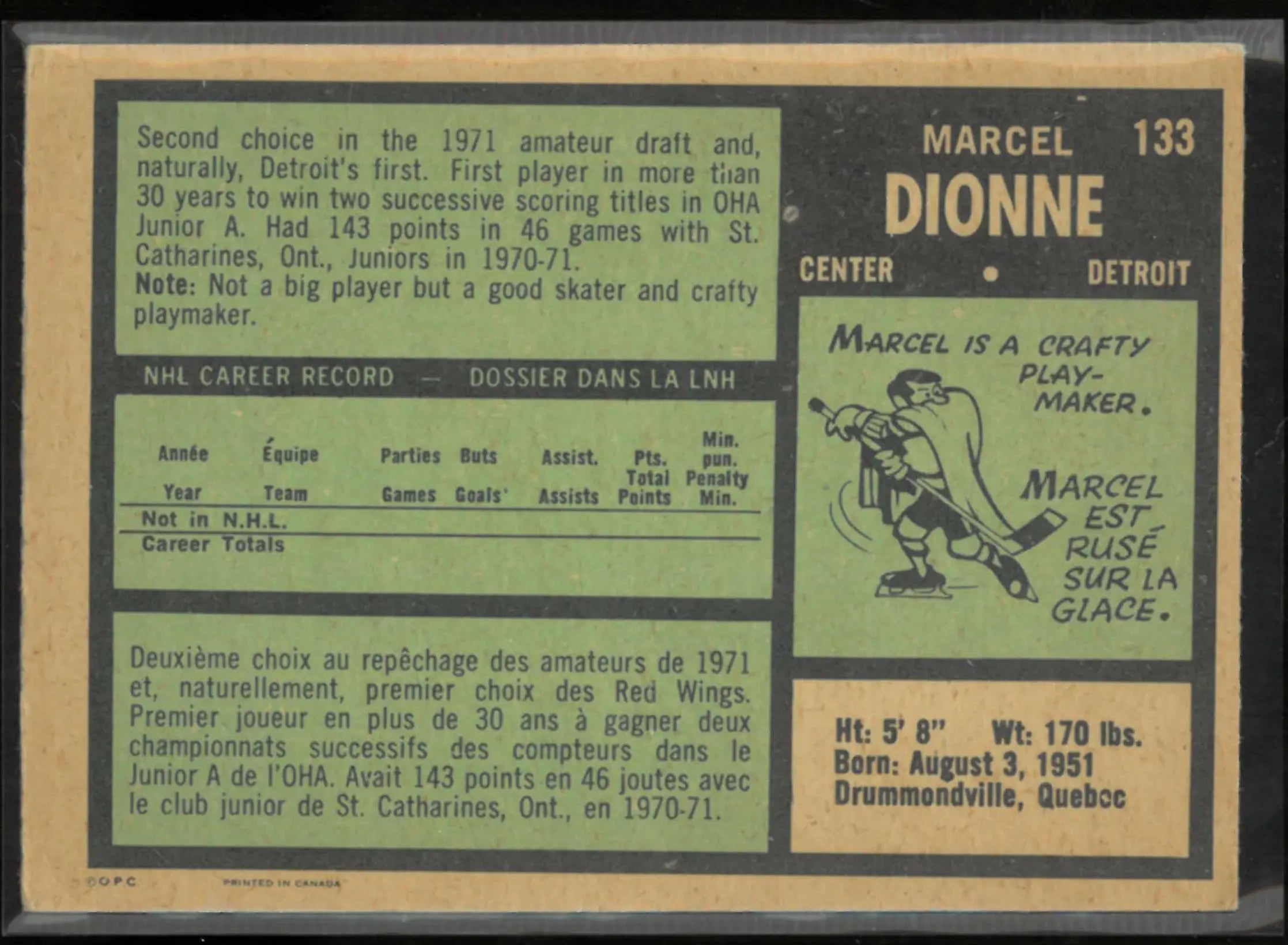 1971 O-Pee-Chee OPC Hockey Rookie Marcel Dionne RC 