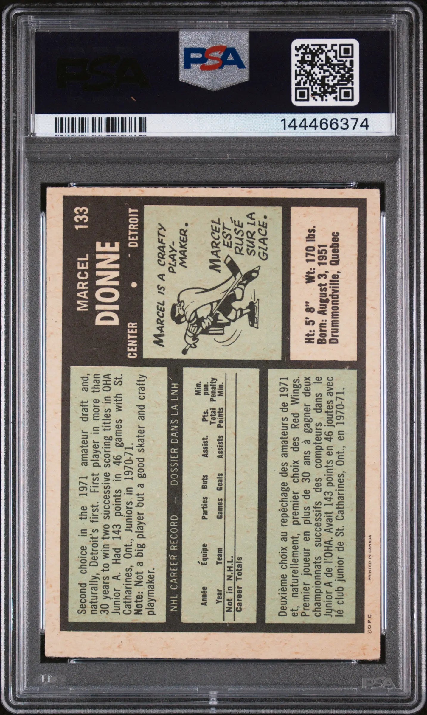 1971 O-Pee-Chee OPC Marcel Dionne RC Rookie #133 PSA 3 