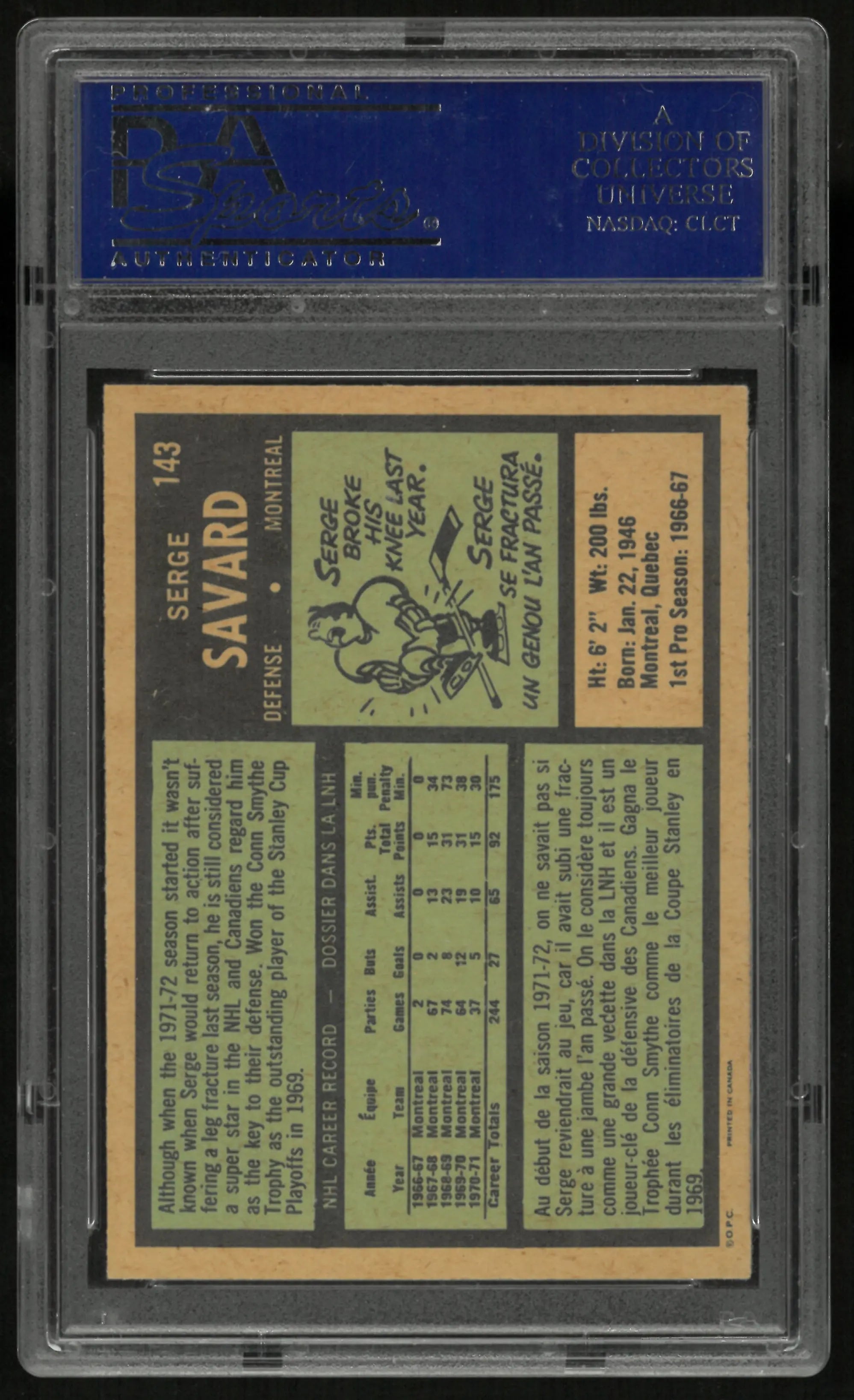 1971 O-Pee-Chee Serge Savard  PSA 8 