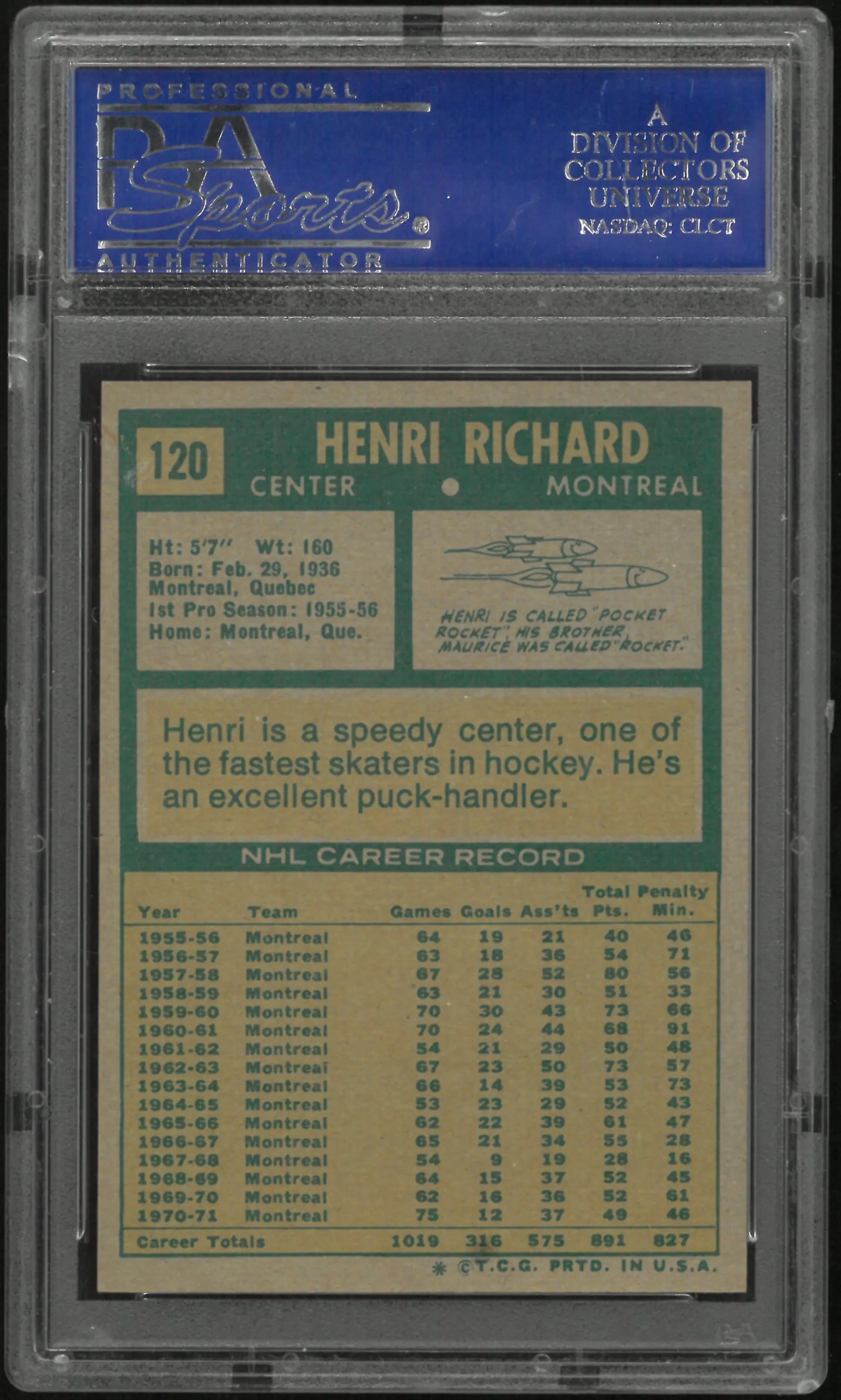 1971 Topps Henri Richard  PSA 8 