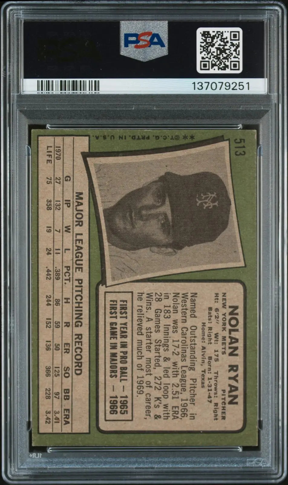 1971 Topps Vintage Baseball Nolan Ryan PSA 4 
