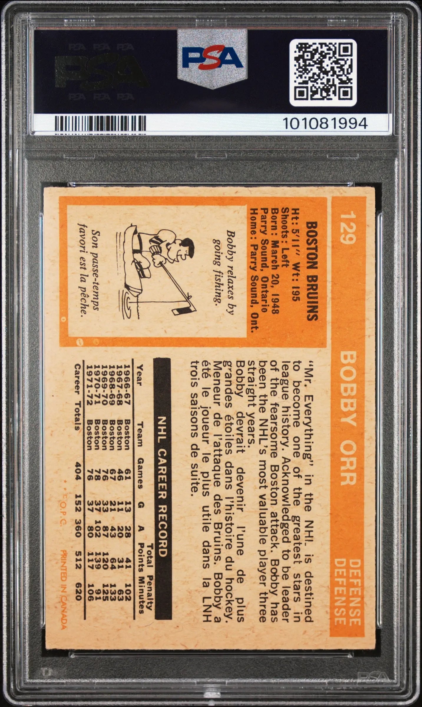 1972 O-Pee-Chee Bobby Orr #129 PSA 4.5 