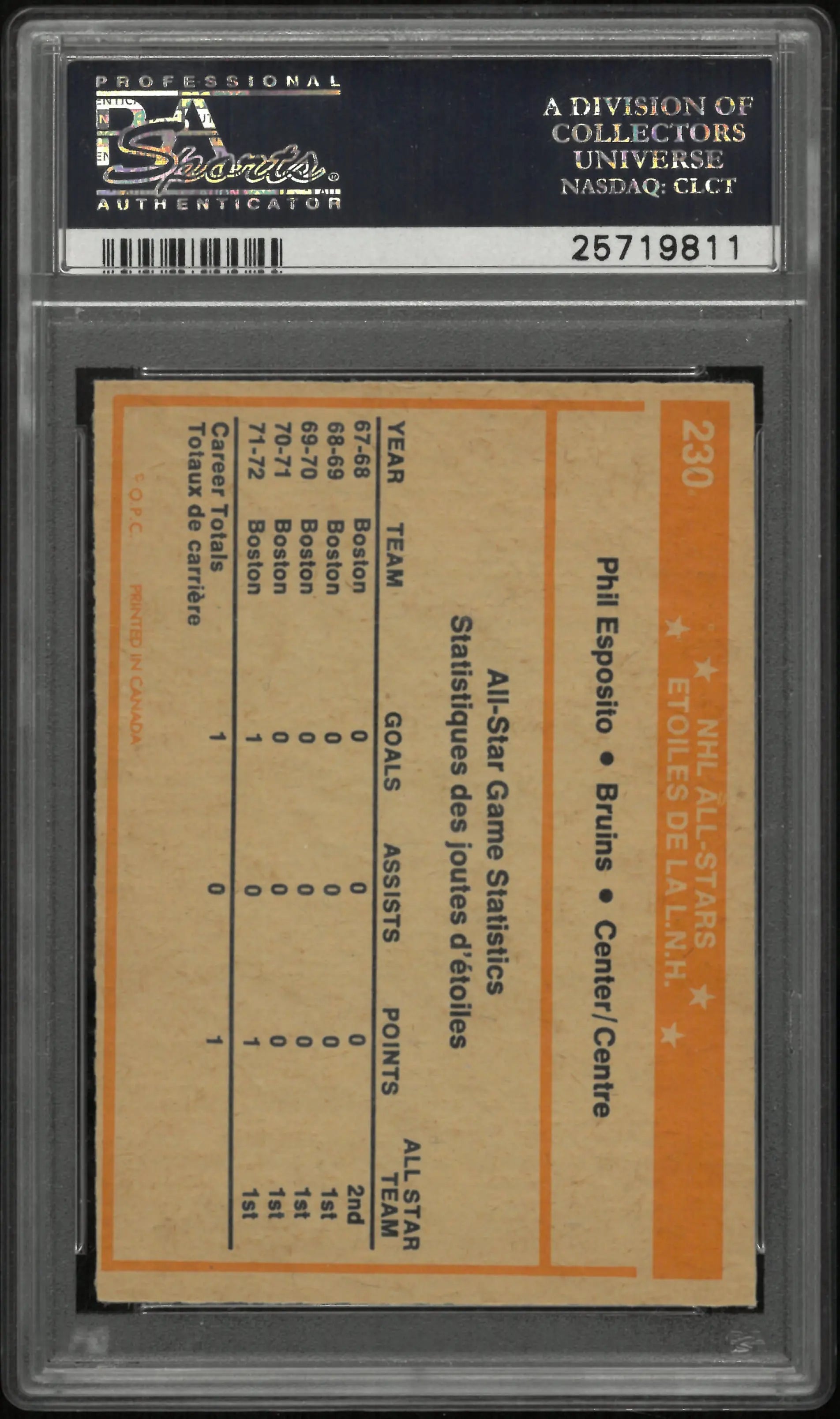 1972 O-Pee-Chee Hockey Phil Esposito #230 PSA 5 