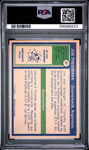 1972 O-Pee-Chee OPC CFL Joe Theismann PSA 7 