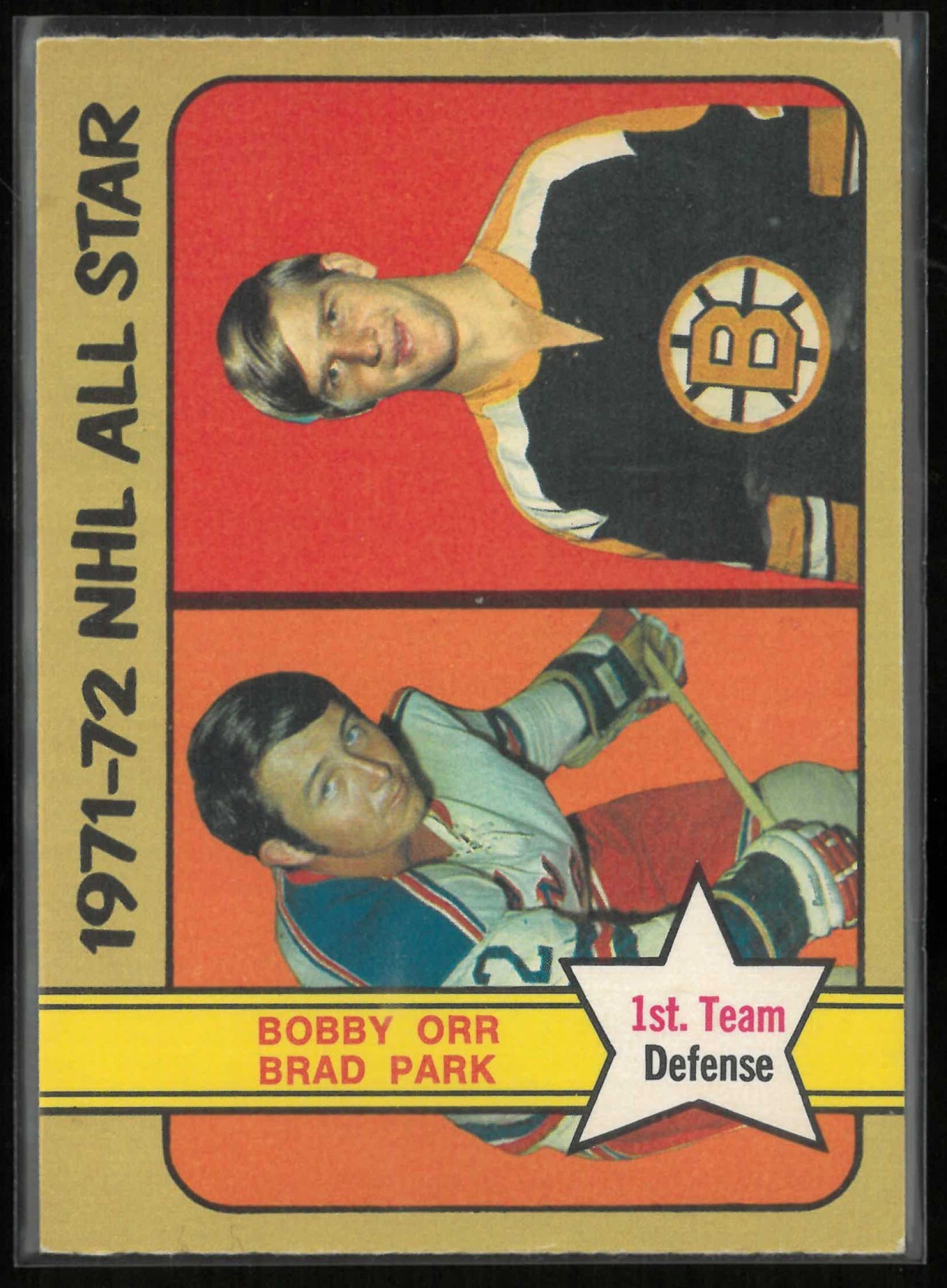 1972 O-Pee-Chee OPC Hockey 1st Team Defense Bobby Orr, Brad Park 