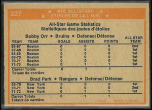 1972 O-Pee-Chee OPC Hockey 1st Team Defense Bobby Orr, Brad Park 
