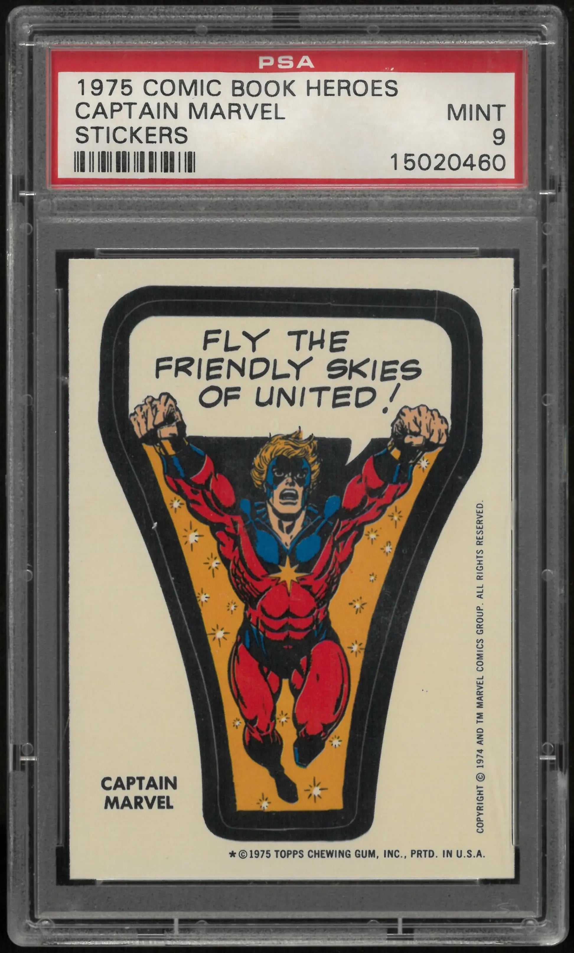 1975 Comic Book Heroes Stickers Captain Marvel PSA 9 