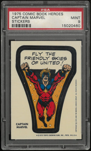 1975 Comic Book Heroes Stickers Captain Marvel PSA 9 