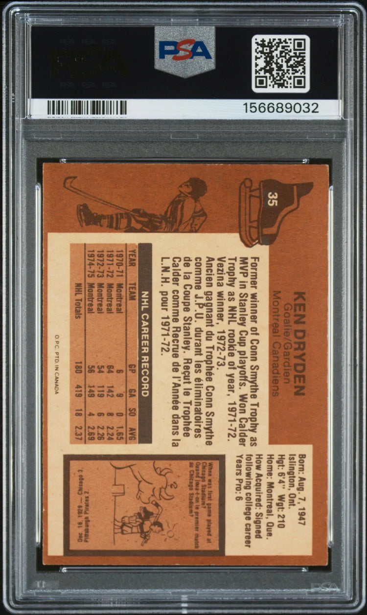 1975 O-Pee-Chee OPC Hockey Ken Dryden PSA 3 