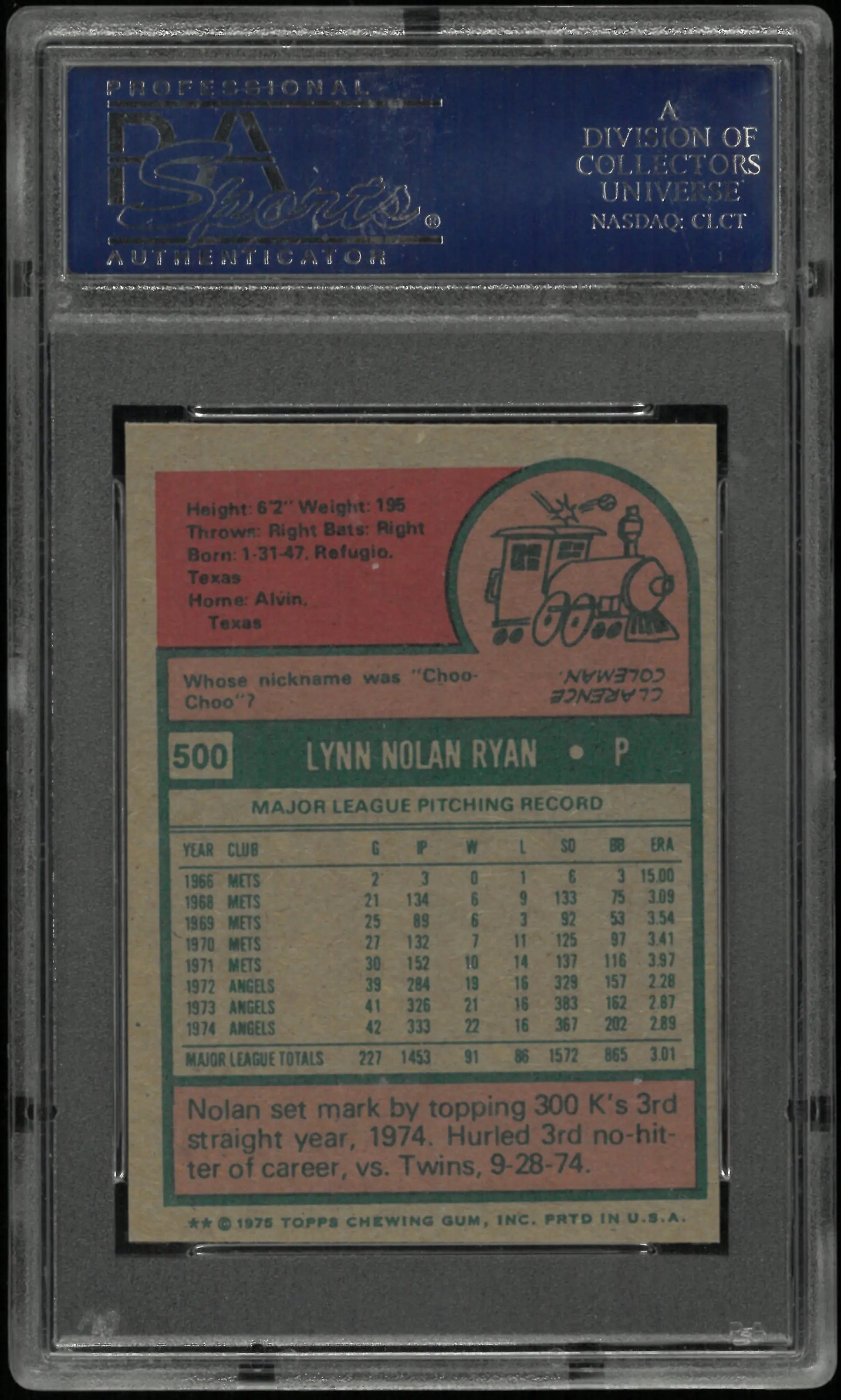 1975 Topps Mini Nolan Ryan PSA 7 