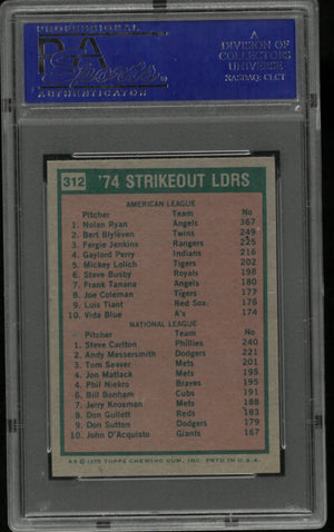 1975 Topps Mini Strikeout Leaders N. Ryan S. Carlton PSA 8 