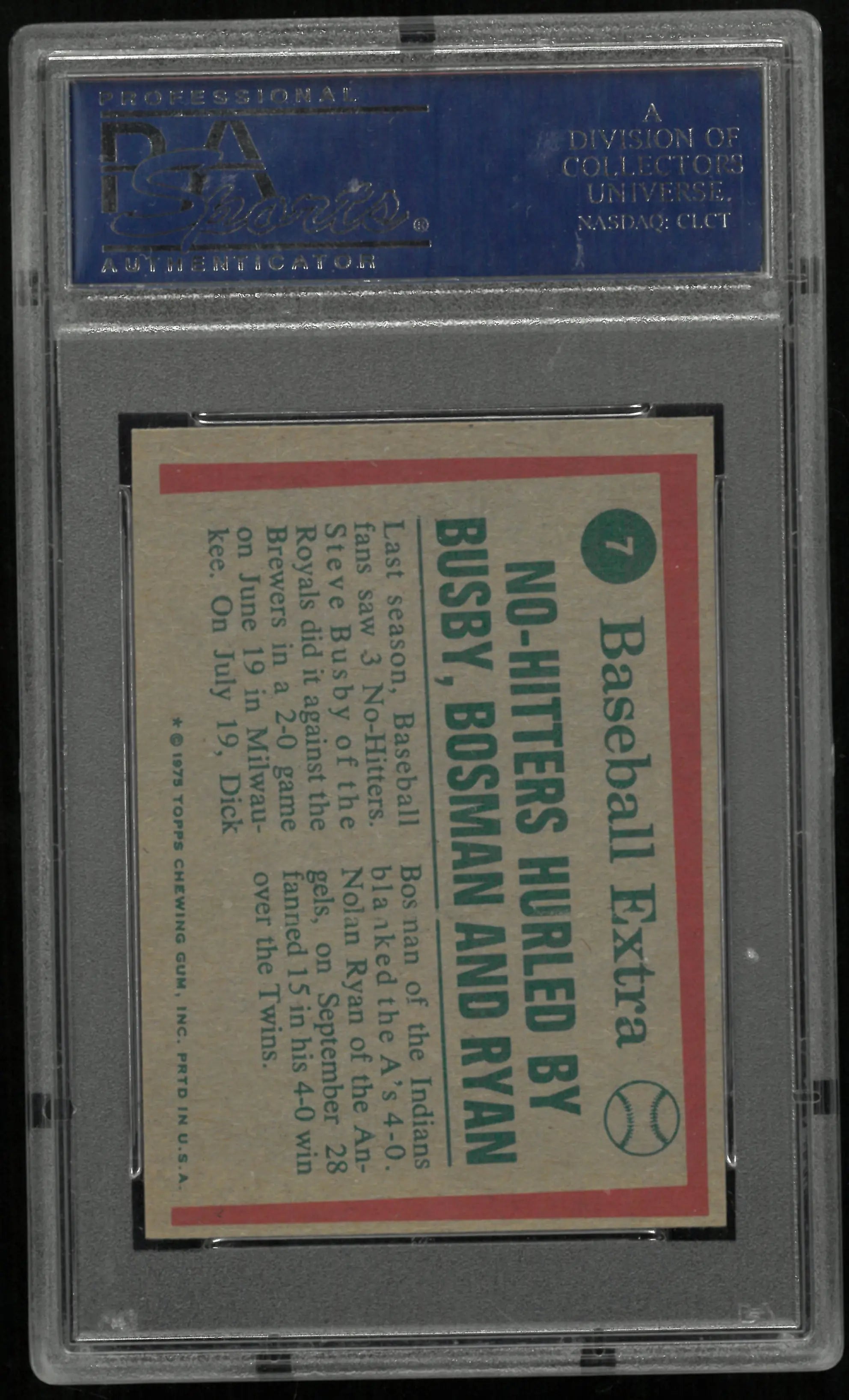 1975 Topps Mini '74 Highlights S. Busby D. Bosman N. Ryan PSA 8 