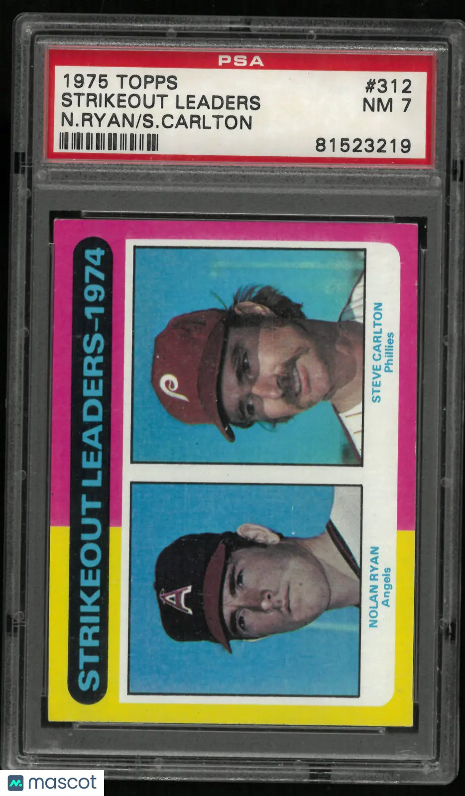 1975 Topps Strikeout Leaders  N. Ryan S. Carlton PSA 7 