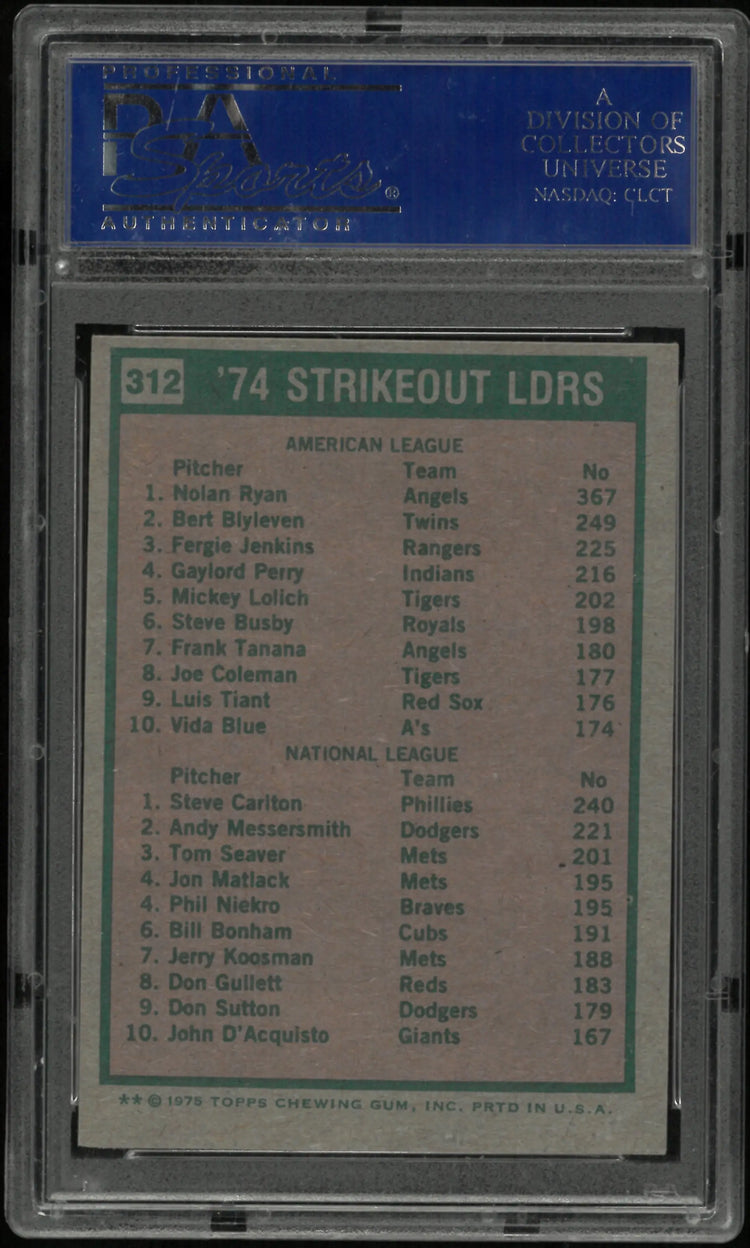 1975 Topps Strikeout Leaders  N. Ryan S. Carlton PSA 7 