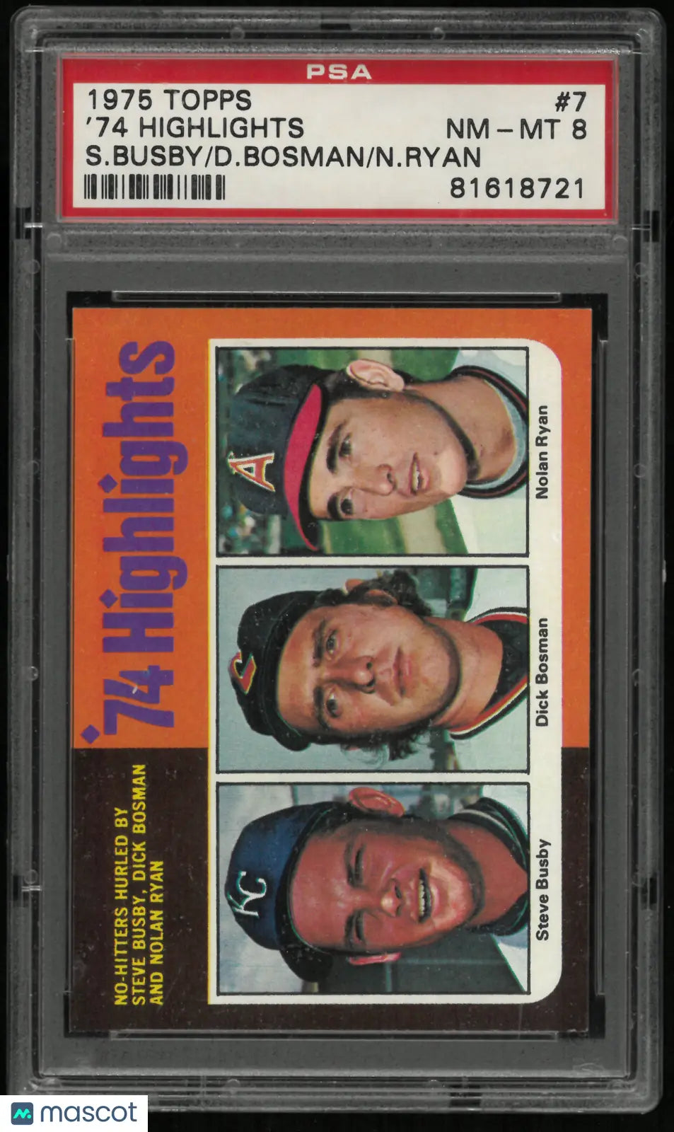 1975 Topps '74 Highlights S. Busby D. Bosman N. Ryan PSA 8 