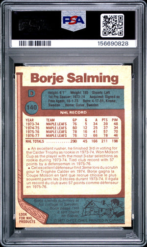 1977 O-Pee-Chee OPC Hockey Borje Salming PSA 9 