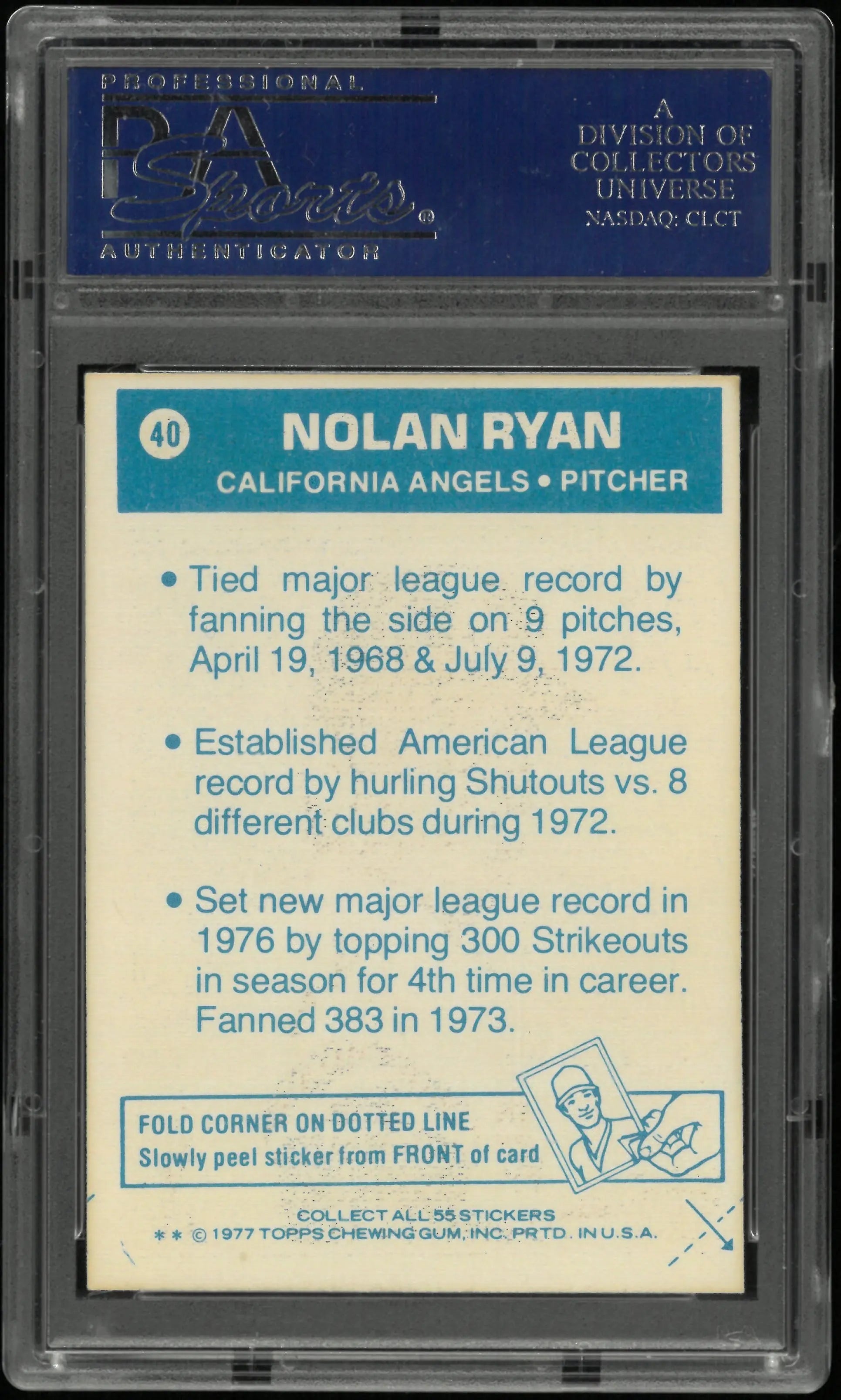 1977 Topps Cloth Stickers Nolan Ryan PSA 8 