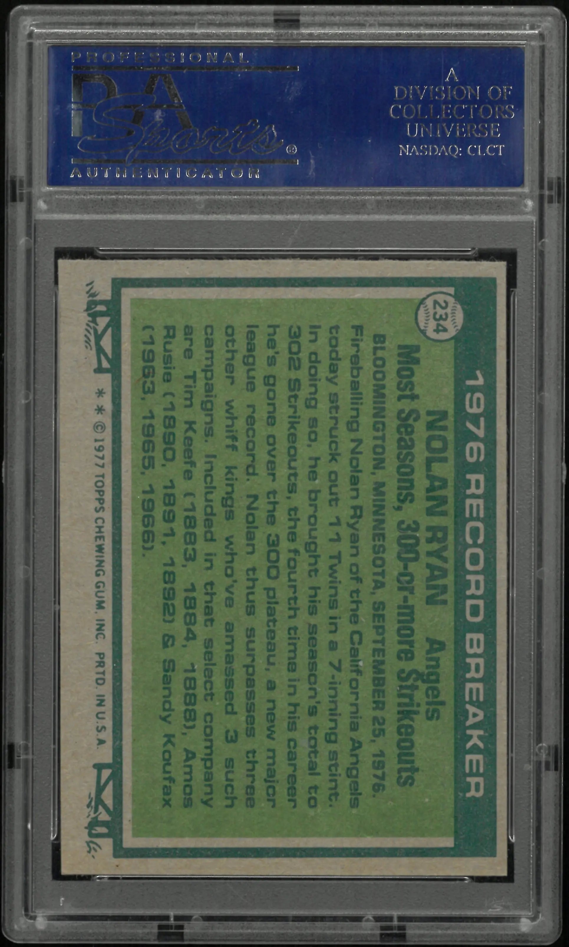 1977 Topps Nolan Ryan PSA 8 