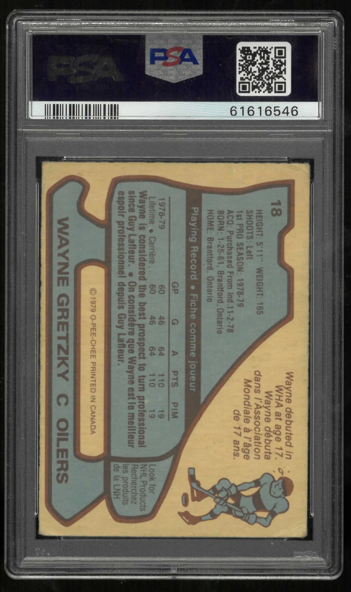 1979 O-Pee-Chee OPC Hockey Rookie Wayne Gretzky RC PSA 1 