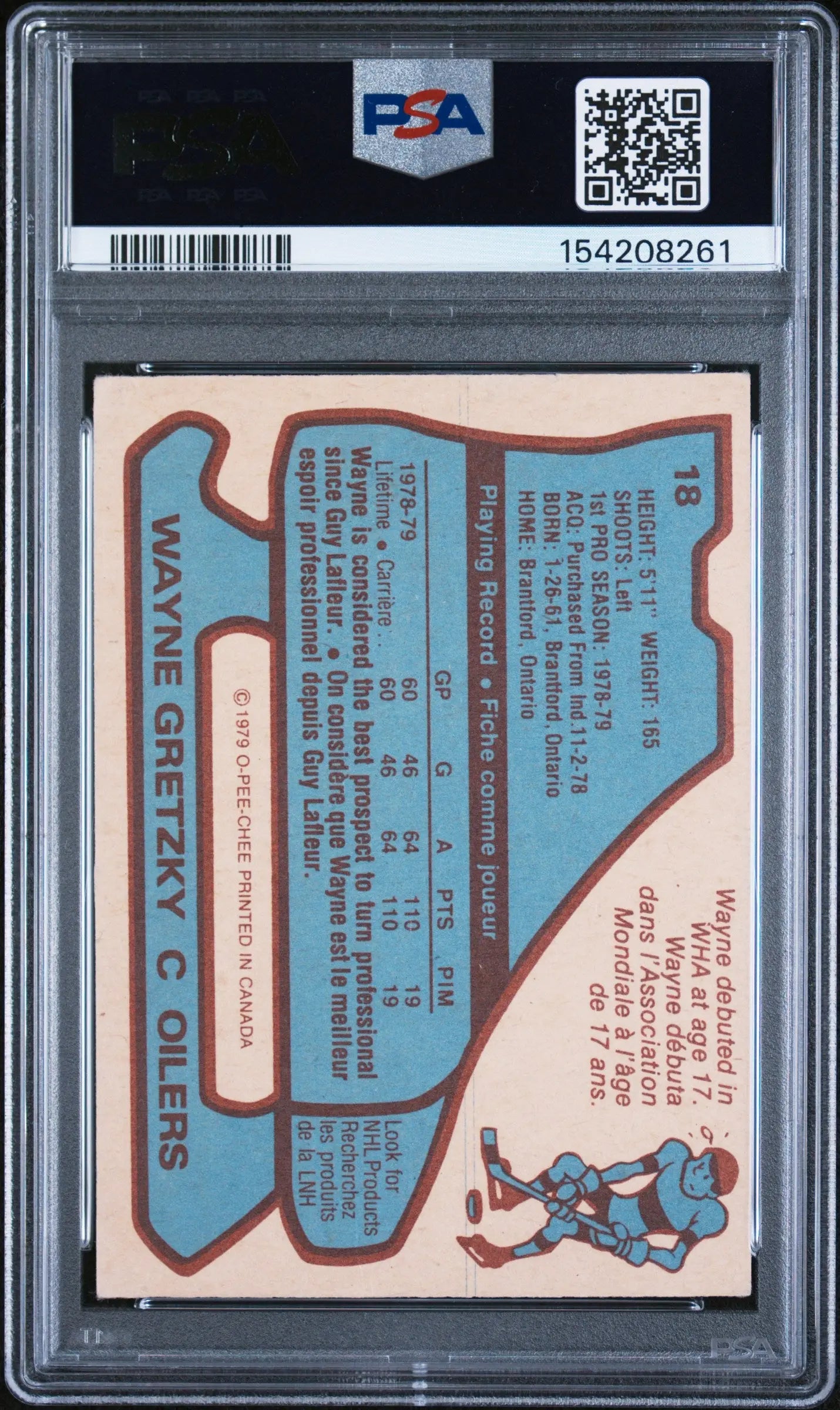 1979 O-Pee-Chee OPC Hockey Wayne Gretzky RC Rookie #18 PSA 2 