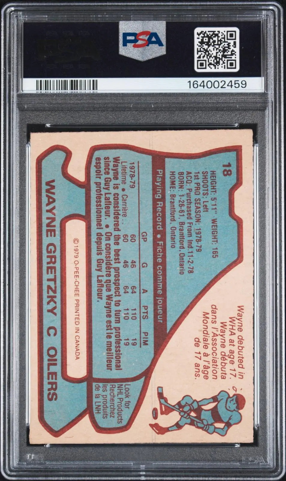 1979 O-Pee-Chee OPC Vintage Hockey Rookie Wayne Gretzky RC PSA 2 